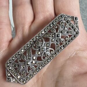 Judith Jack SS & Fancy Cut Pyramid Marcasite Bar Pin RARE